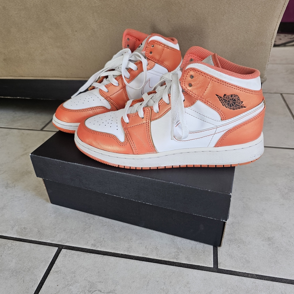Air Jordan 1 Mid Orange White Sneakers